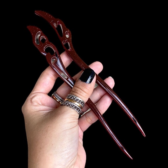 SALE ! 2 for $25 Red Handmade hair pin stick - Picture 10 of 14